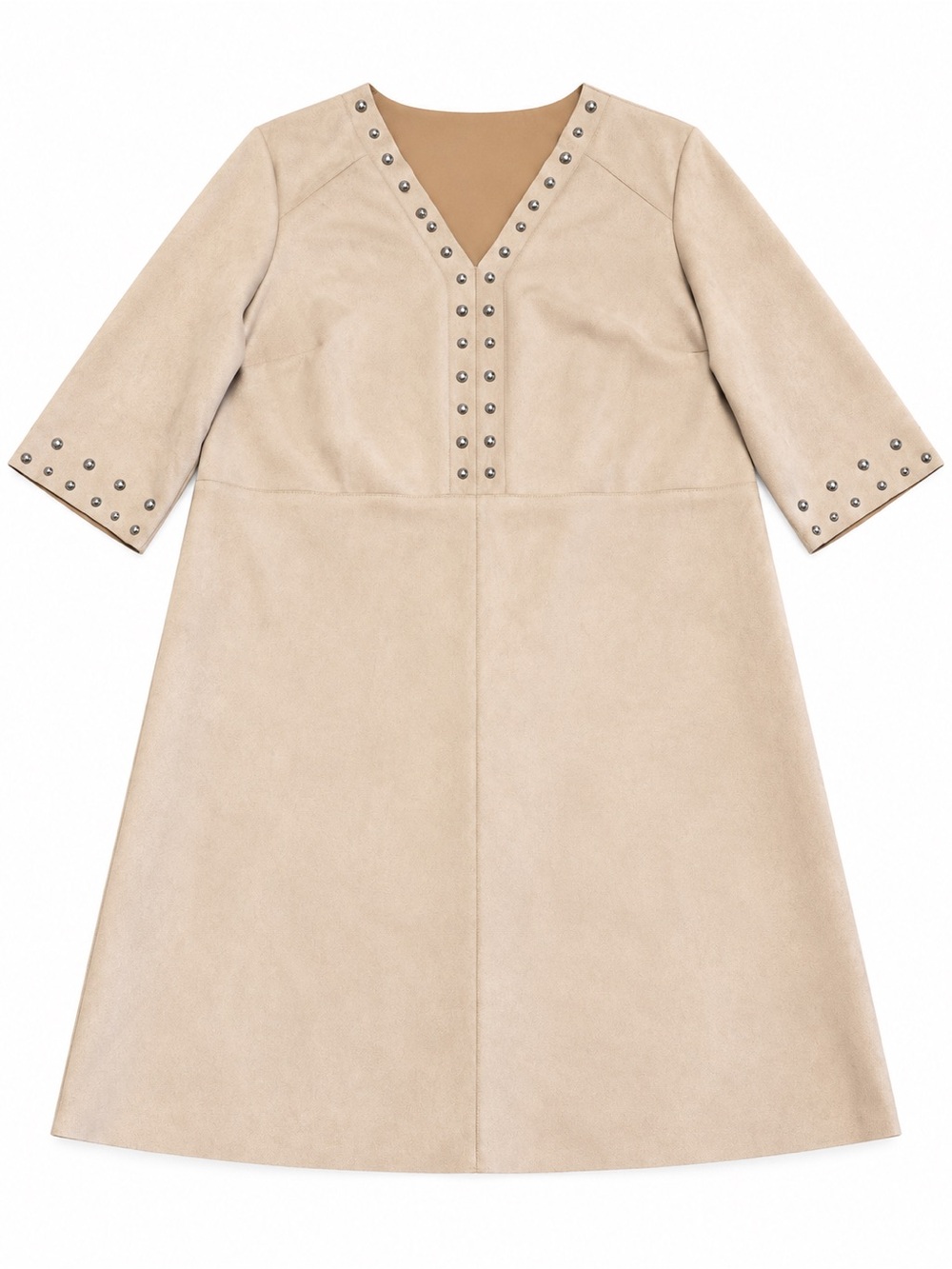 Vince Camuto 2X Beige Suede Studded Shift Dress 3/4 Sleeve